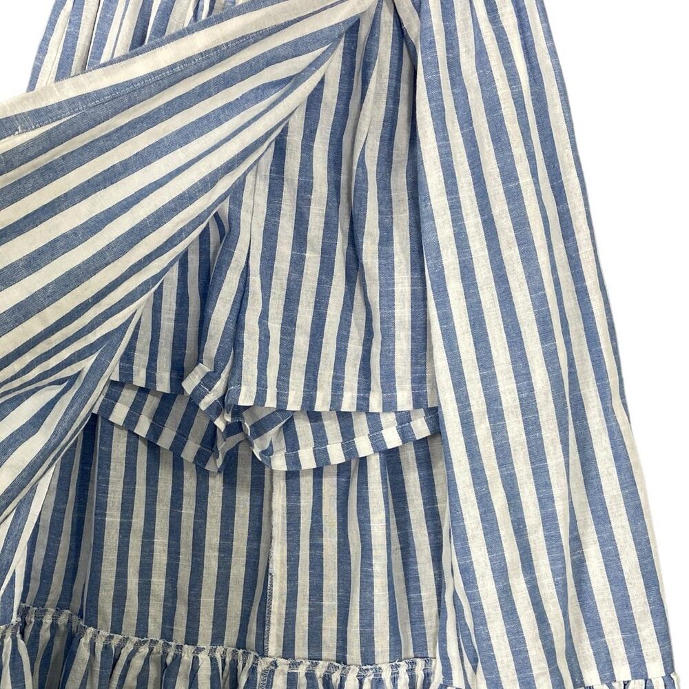 Blue & White Striped Midi Skirt with Ruffle Hem - 100% Cotton - Picture 3 of 4